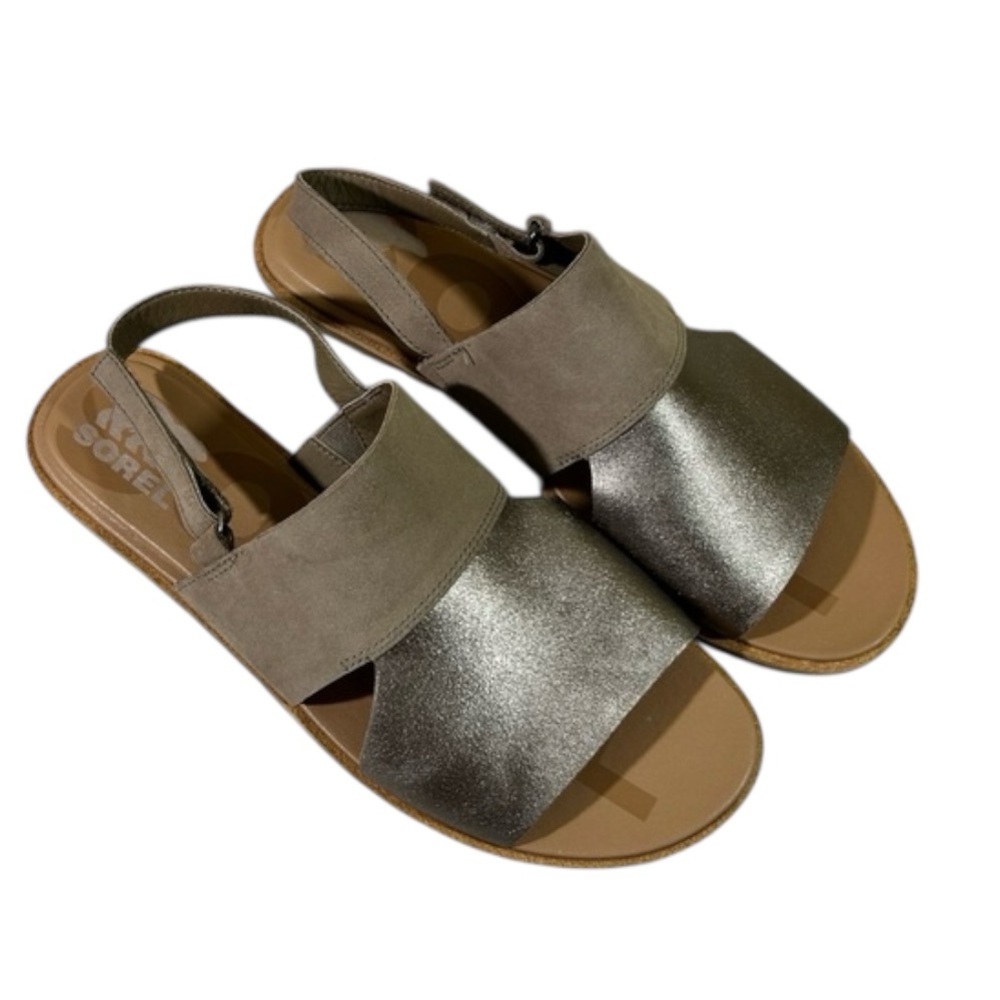 Sorel Women’s Ella II Slingback Flat Sandals in Metallic Bronze/Tan Size 9 GUC